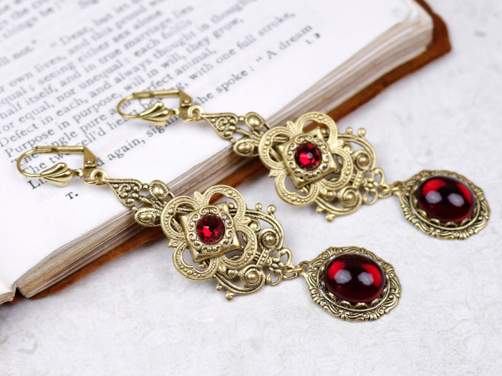 Avalon Earrings in Garnet and Antiqued Gold by Rabbitwood and Reason