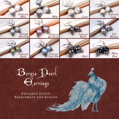 Group Pic: Borgia Pearl Earrings in Antiqued Silver by Rabbitwood and Reason