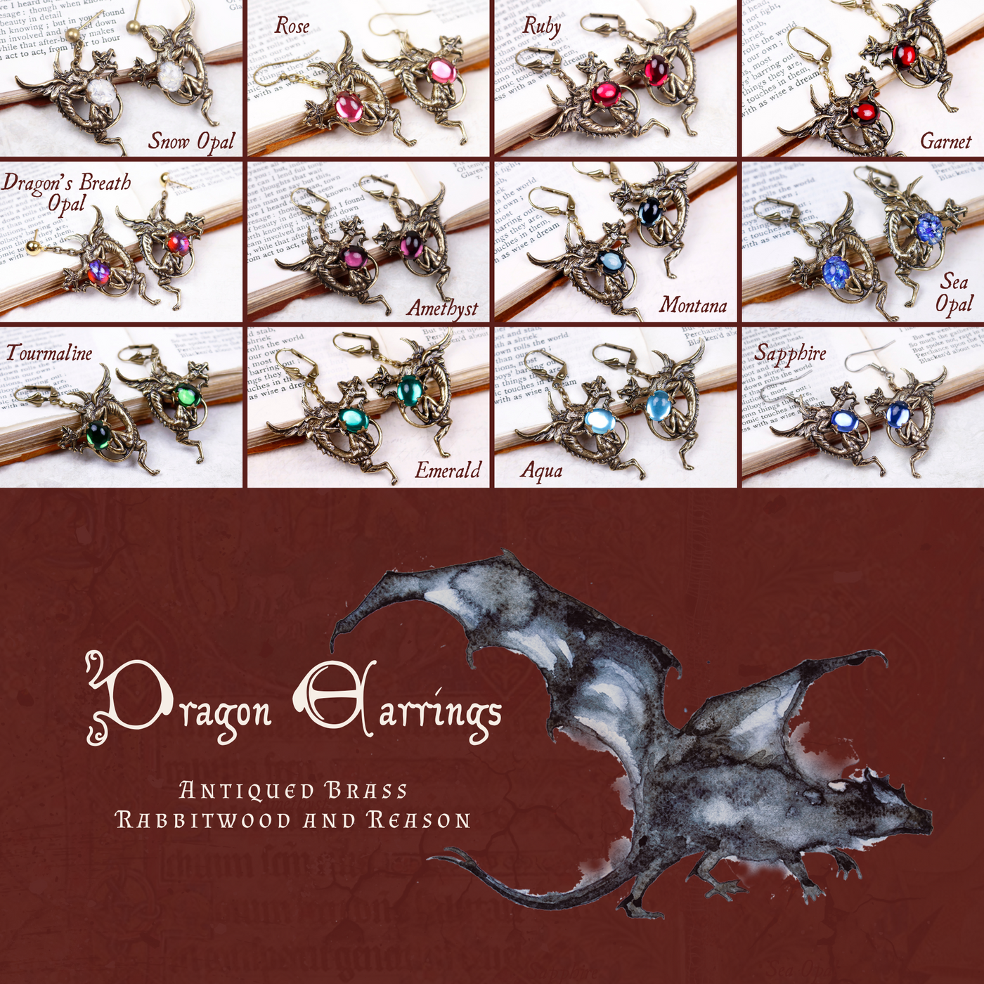 Group Pic: Dragon Earrings in Antiqued Brass by Rabbitwood and Reason