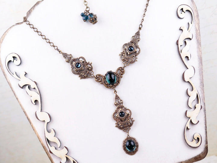 Avalon Ornate Necklace in Montana Blue and Antiqued Brass by Rabbitwood and Reason