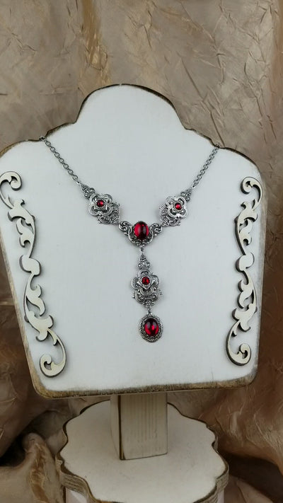 Video: Avalon Ornate Necklace in Garnet and Antiqued Silver by Rabbitwood and Reason