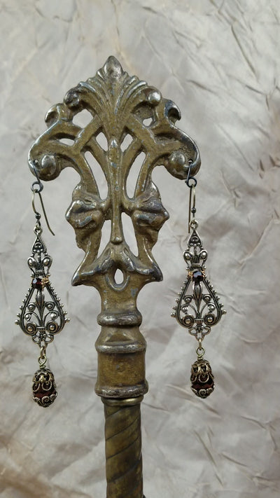 Video: Fiora Earrings in Burgundy Crystal and Antiqued Brass by Rabbitwood and Reason
